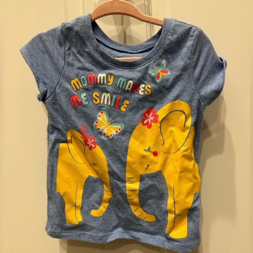 The Children’s Place 2T Girls Elephant Mommy Makes Me Smile BlueShort Sleeve Top